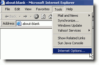 Microsoft Internet Exployer tools dropdown menu.